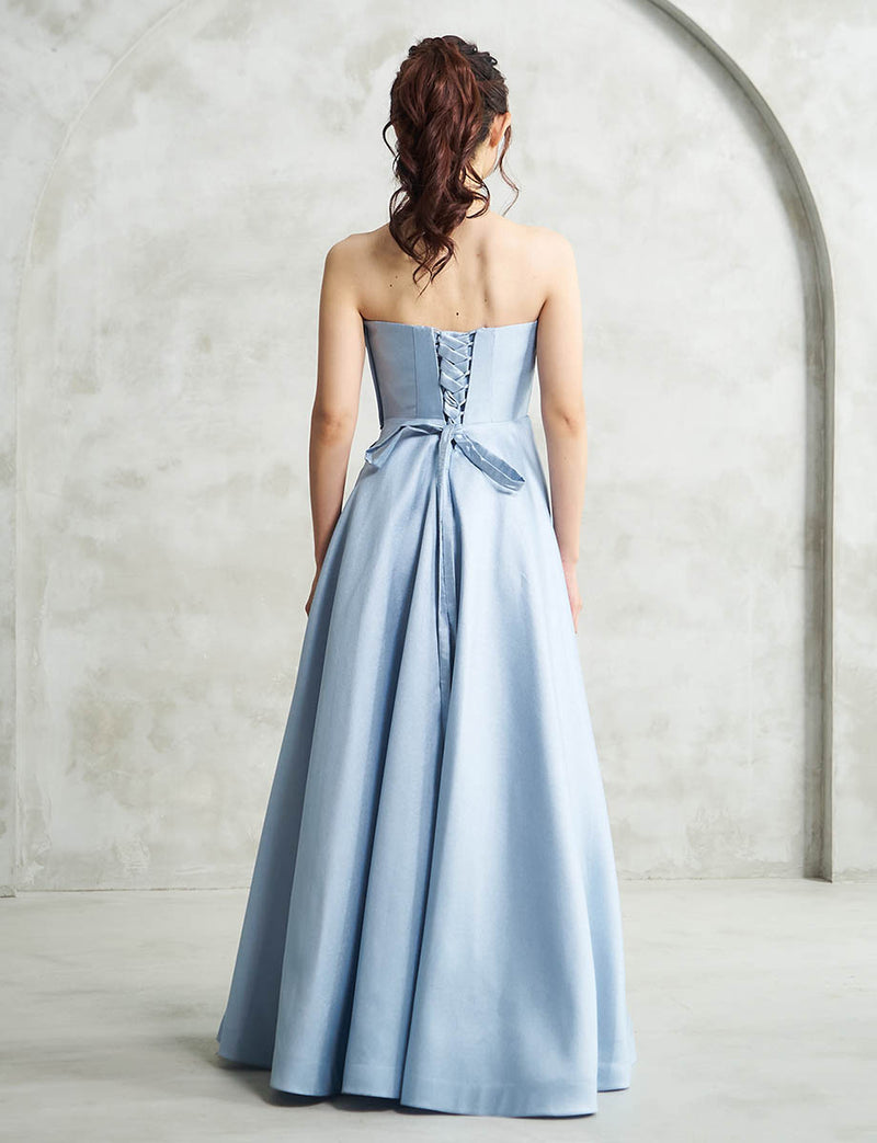 ブルーグレー ロングドレス ベアトップ 演奏会・ステージドレス