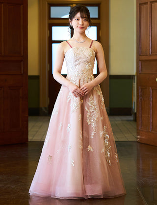 演奏会ドレス・ステージドレスにお薦めピンクゴールドロングドレス