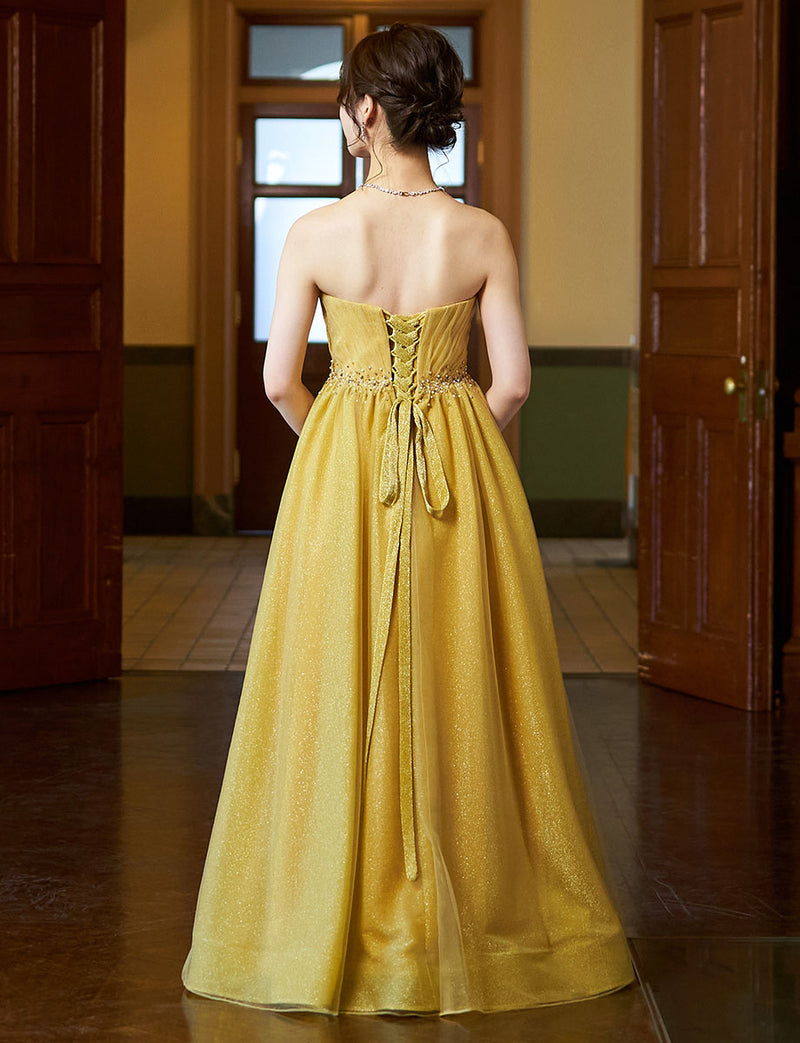 演奏会ドレス・ステージドレスにお薦めイエローゴールドロングドレス