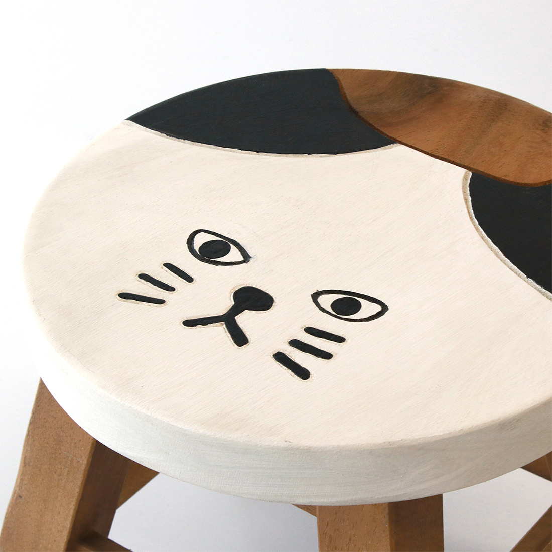 人気 猫デザイン 木製スツール ラウンドスツール ネコ雑貨 子供椅子