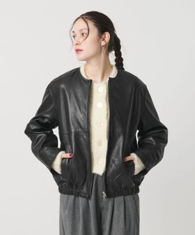 シープレザー ノーカラージップブルゾン