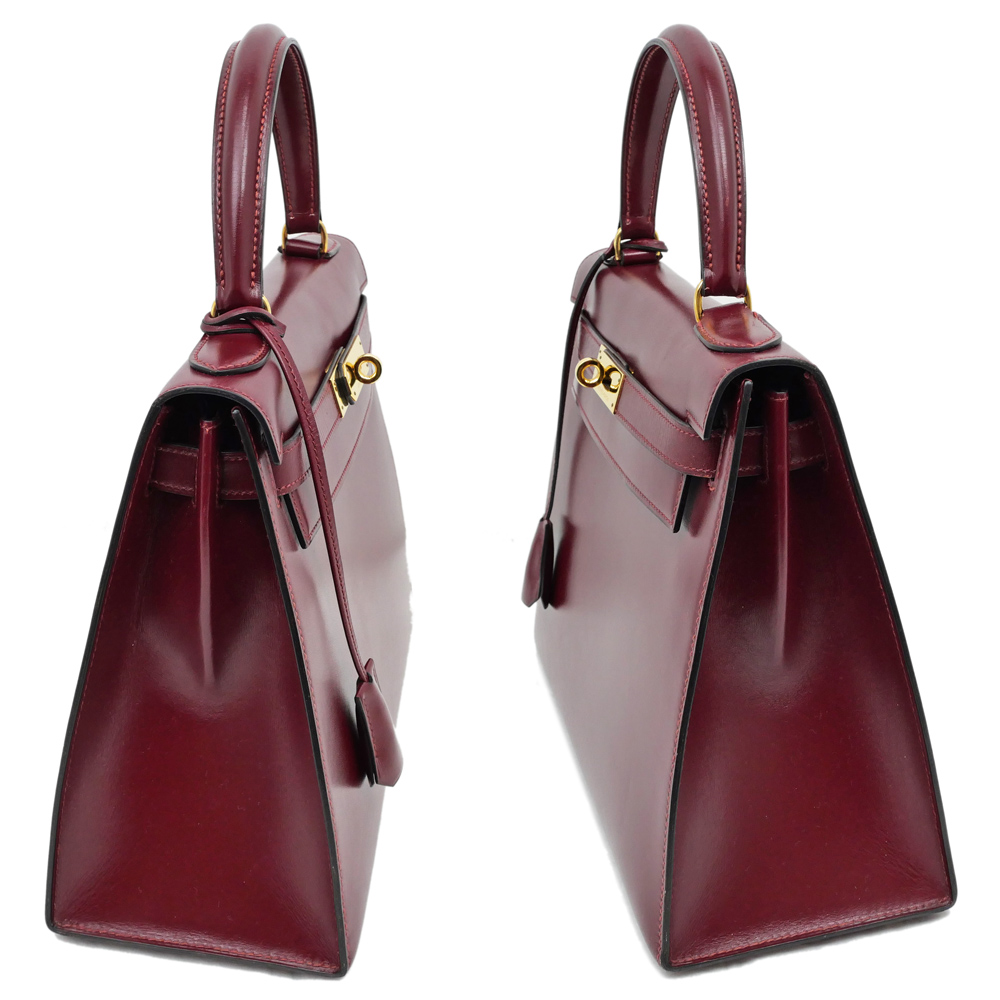 名東】【HERMES】エルメス ケリー28 外縫い ボックスカーフ ルージュ