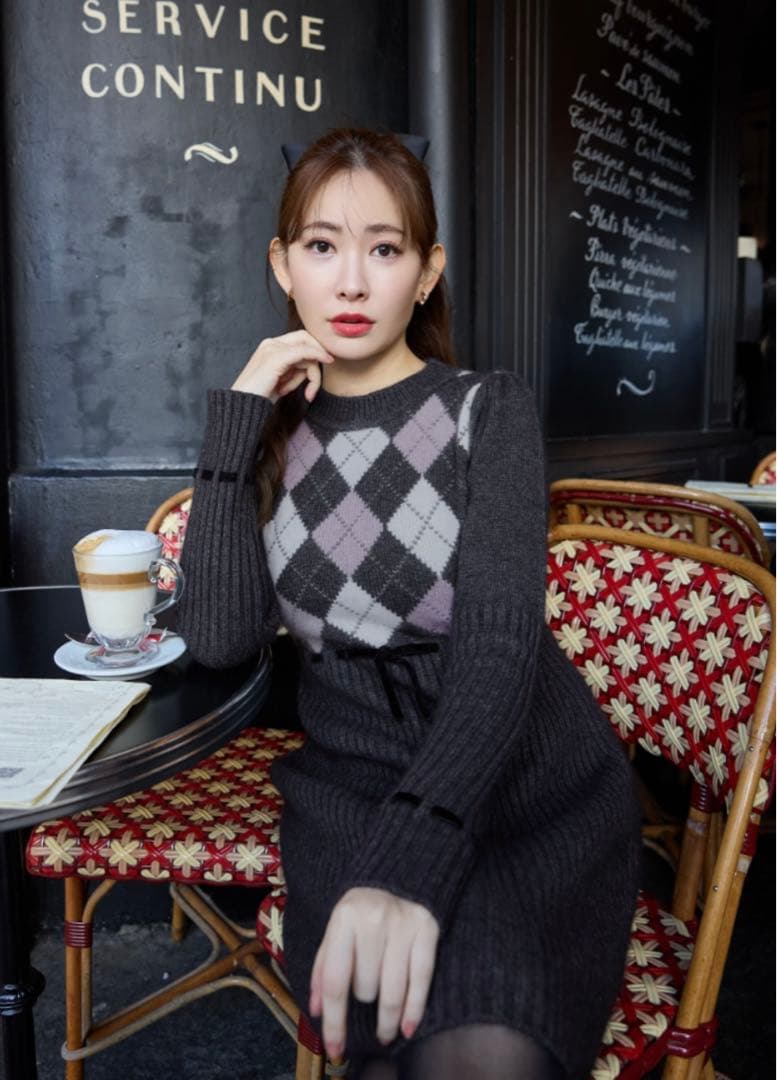 herlipto Moor Argyle Ribbon Knit Dress