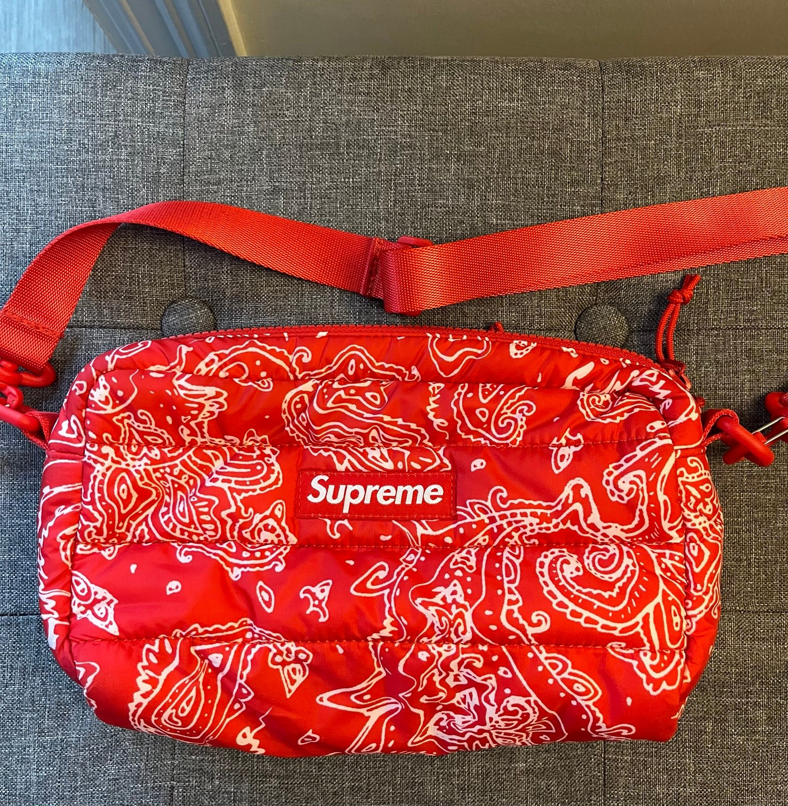 Supreme Red Paisley Puffer Side Bag | Mercari