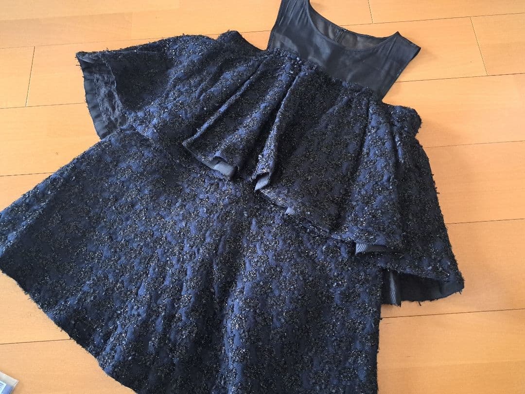 Sheer x Tweed Ruffle Mini Dress - Navy