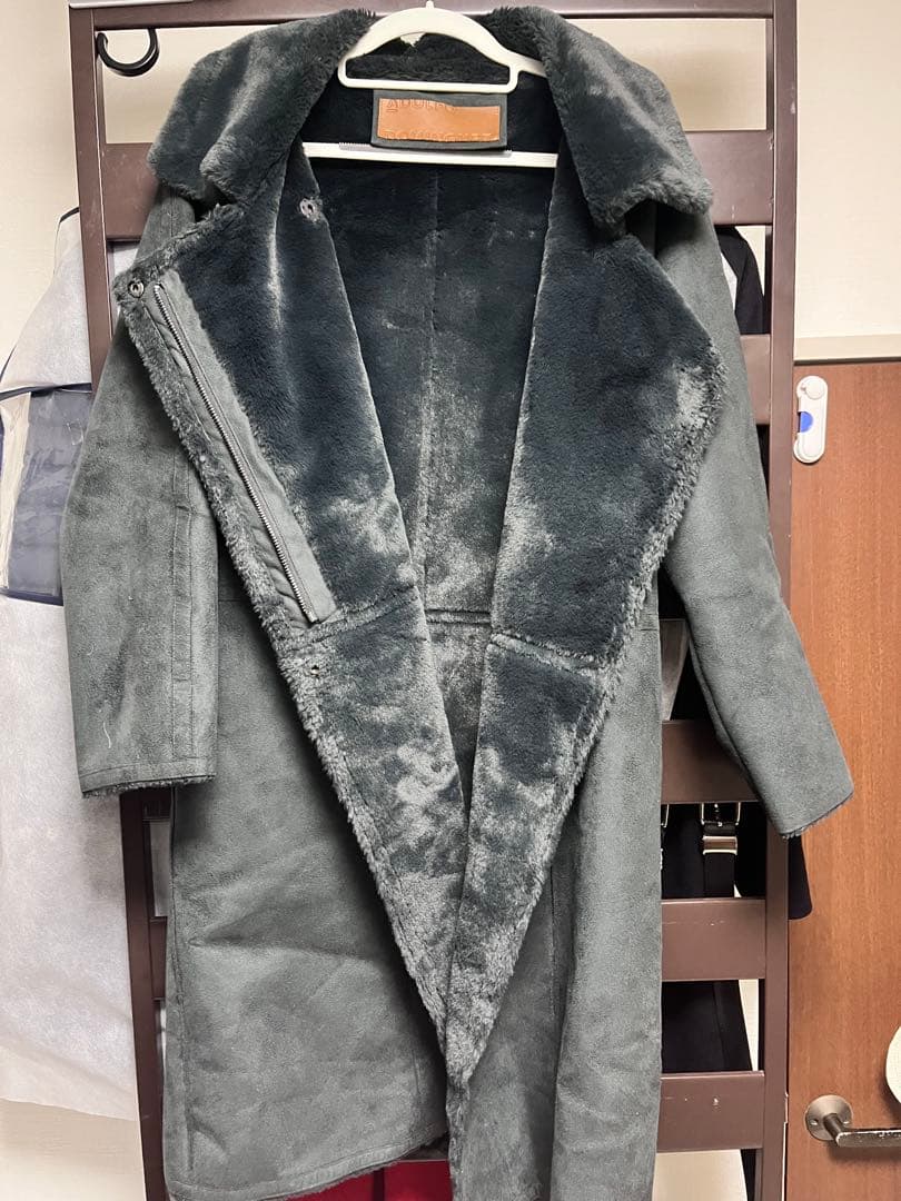 Dark green mouton coat with front zipper