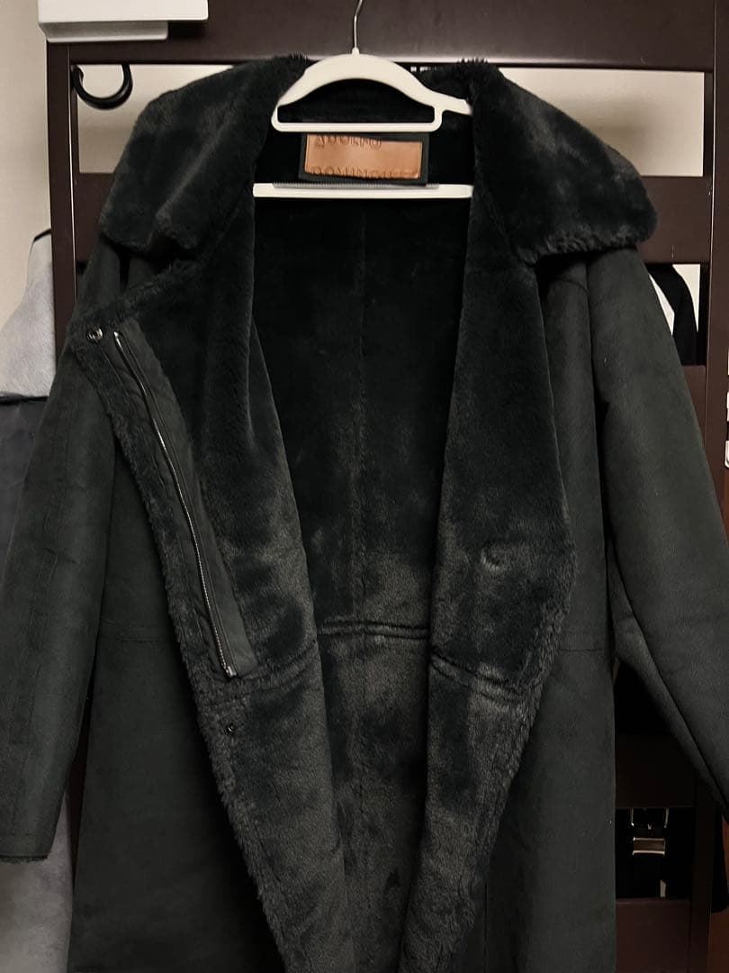 Dark green mouton coat with front zipper