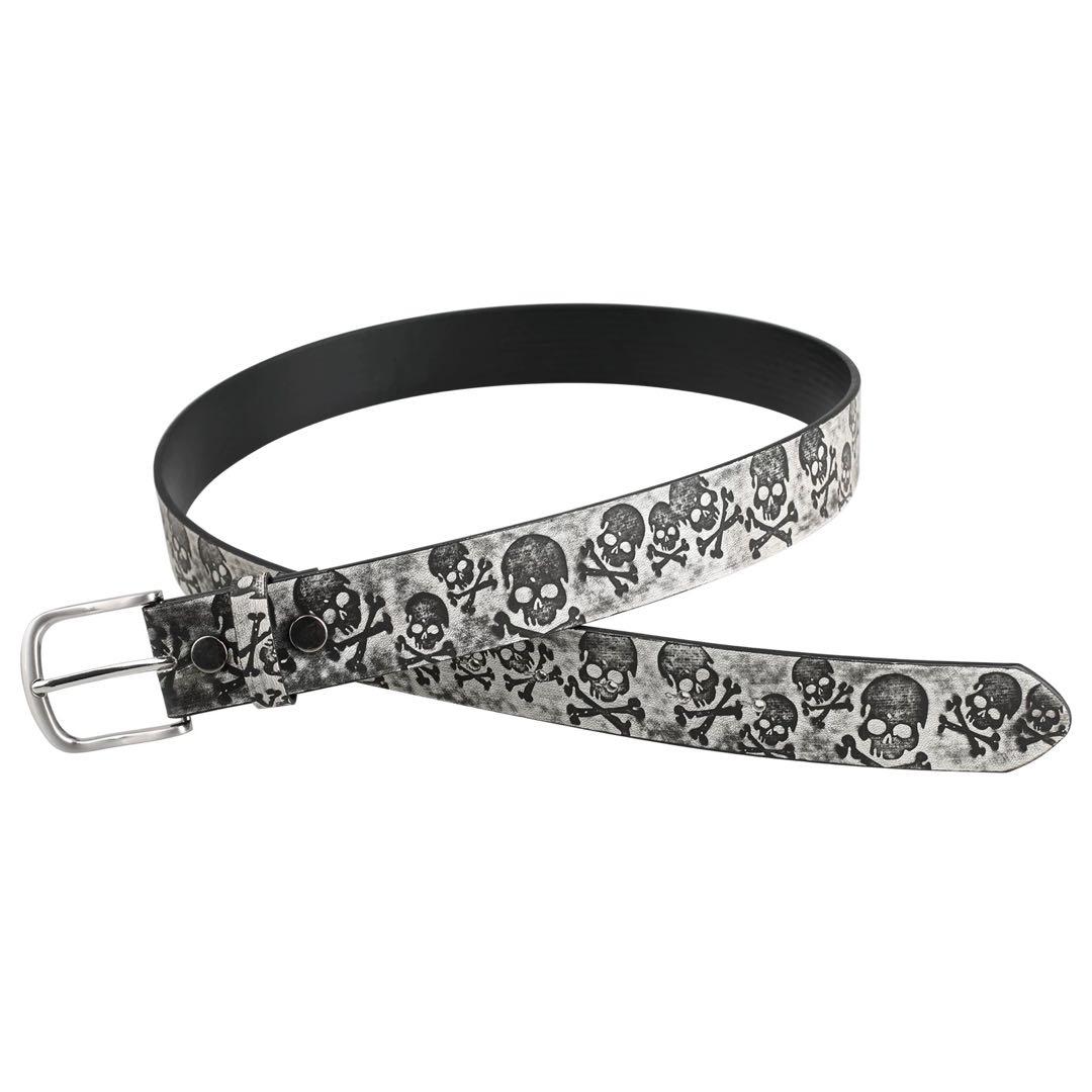 Vintage leather belt with a multi-skull design