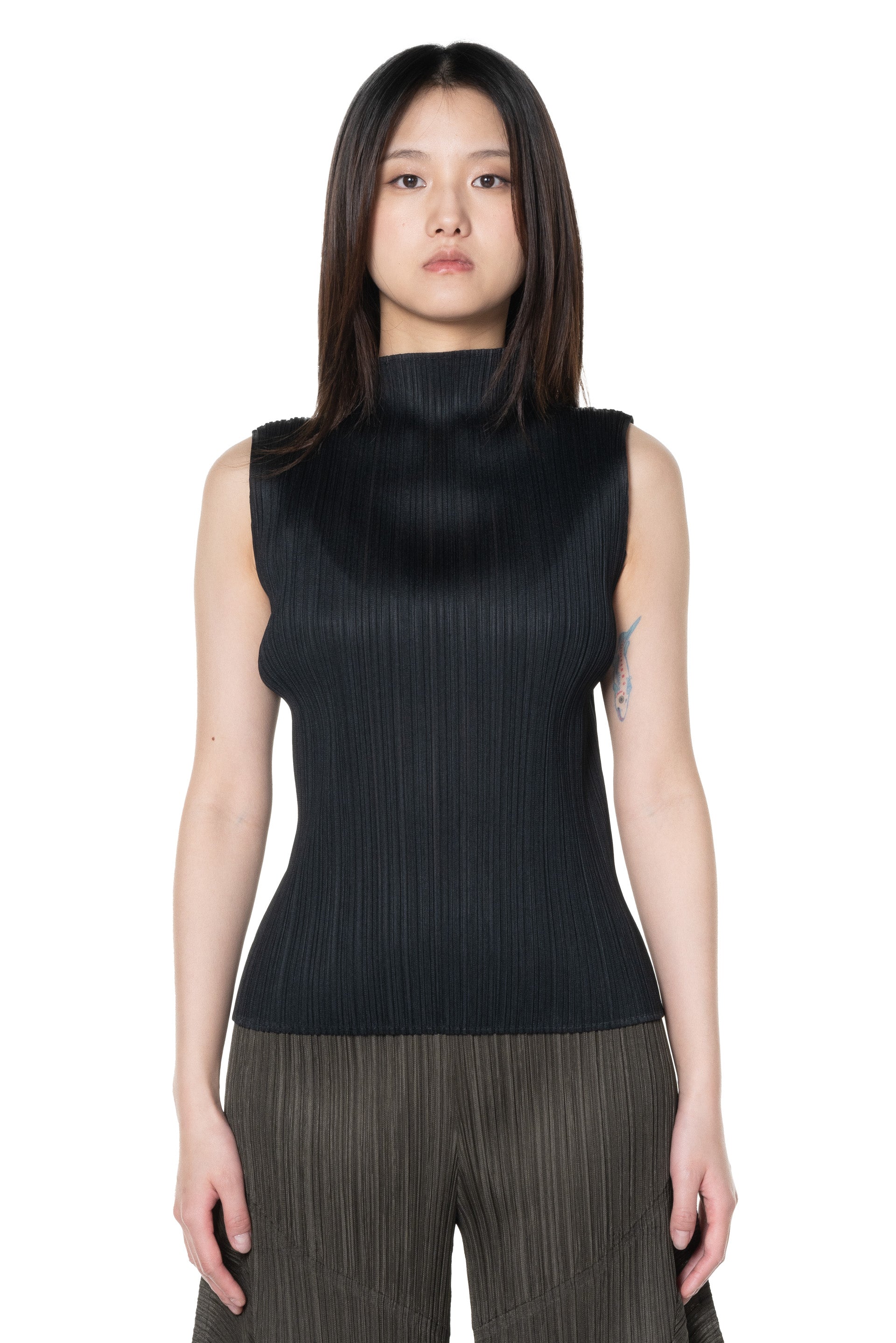 Pleats Please ISSEY MIYAKE Basic High Neck Tank-Top Black | UJNG