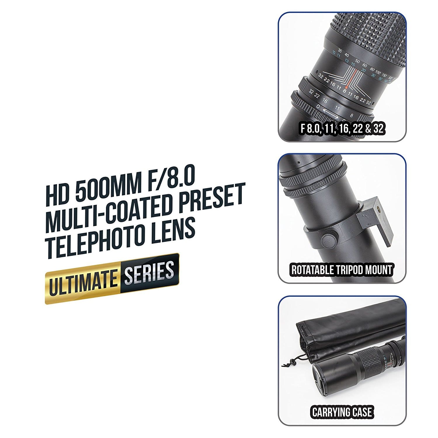 500mm f/8 Manual Multi-Coated Preset Telephoto T-Mount Lens - Ultimaxx