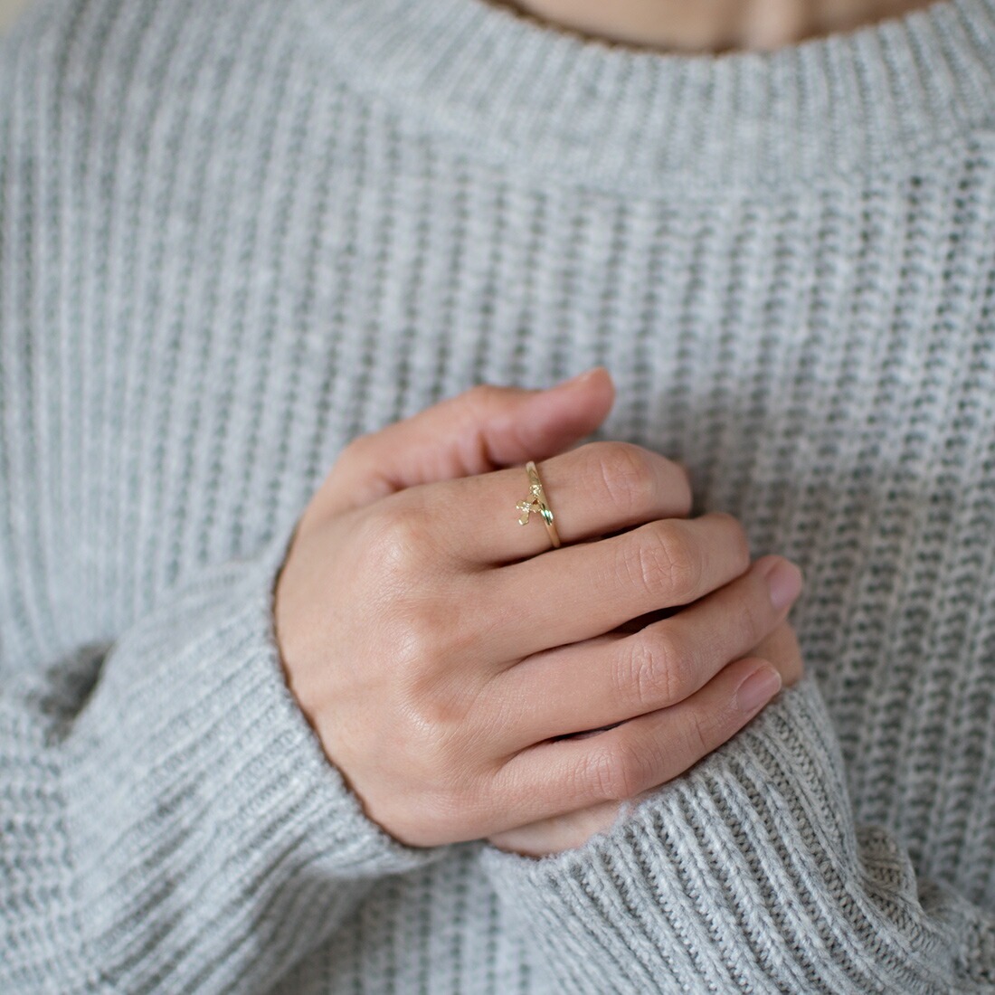 K18 ダイヤモンド クロスモチーフ チャーム リング[商品番号:RG0032