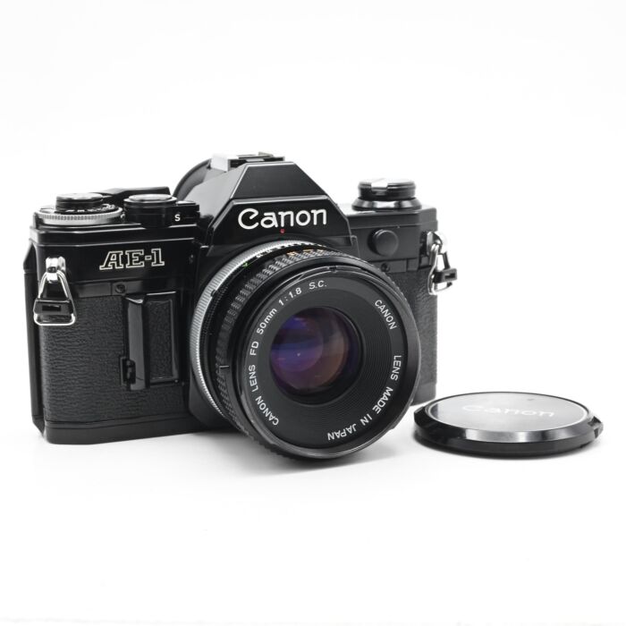 Used Canon AE-1 SLR Film Camera Kit w/ 50mm f1.8 Lens in 'Good