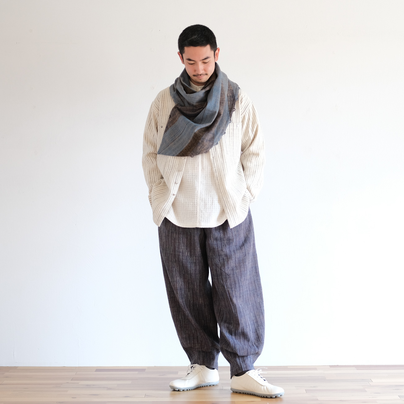 うさとの服 ムササビパンツ ストライプ ホワイト うさとの服 ムササビ