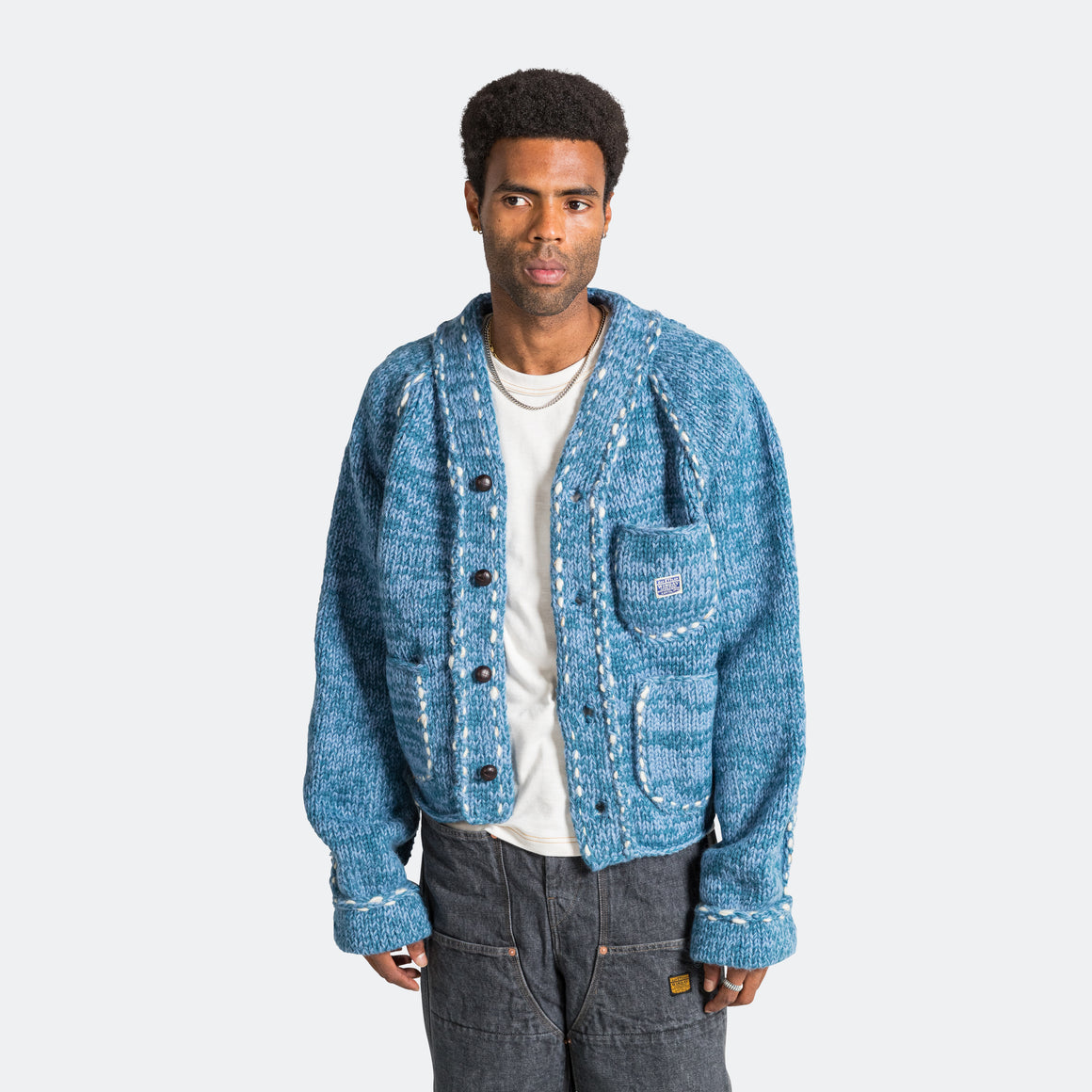 Kapital Hand Knit Cowichan RAILROAD JKT - Navy | UP THERE