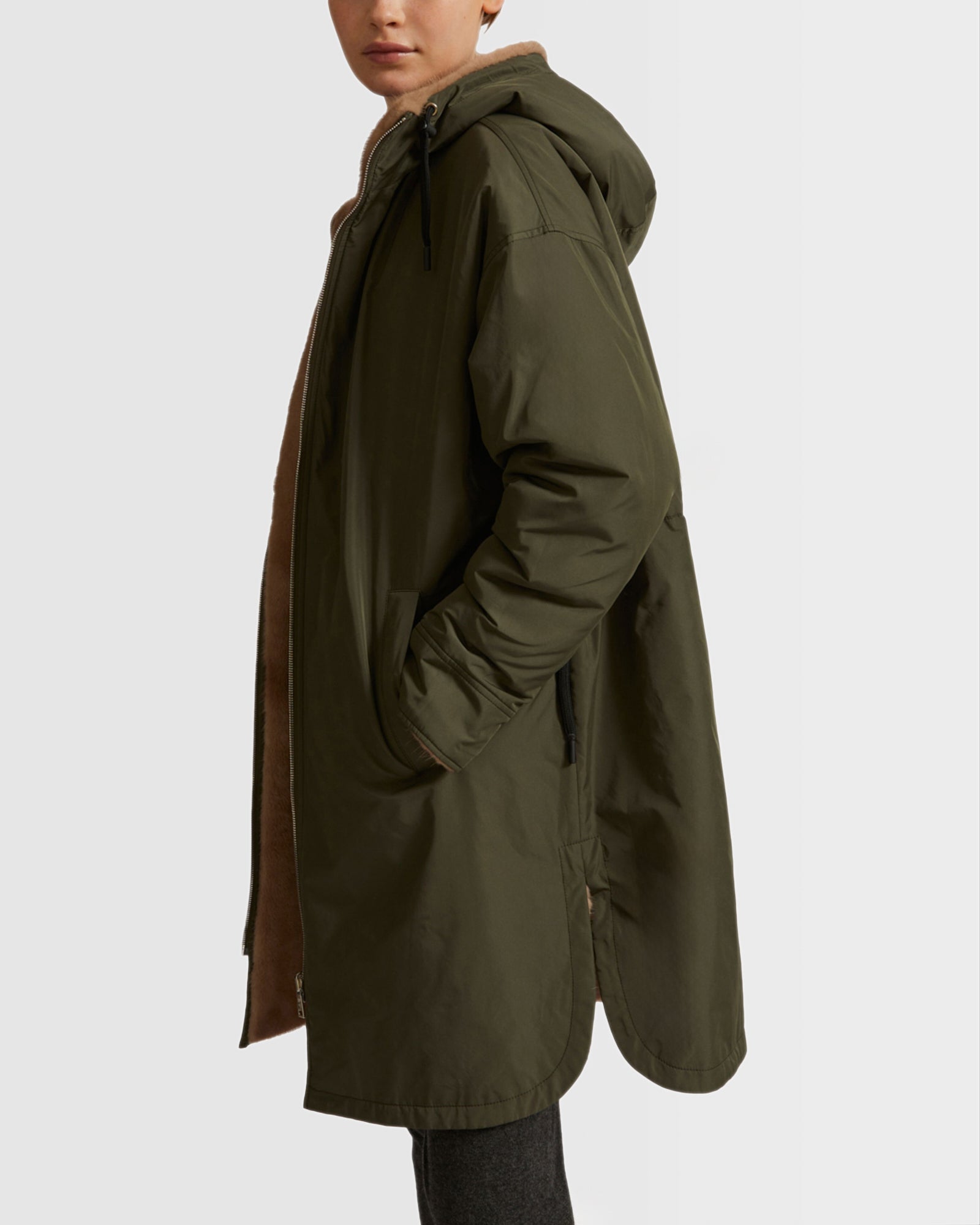 Long reversible coat in mink fur - khaki - Yves Salomon – Yves