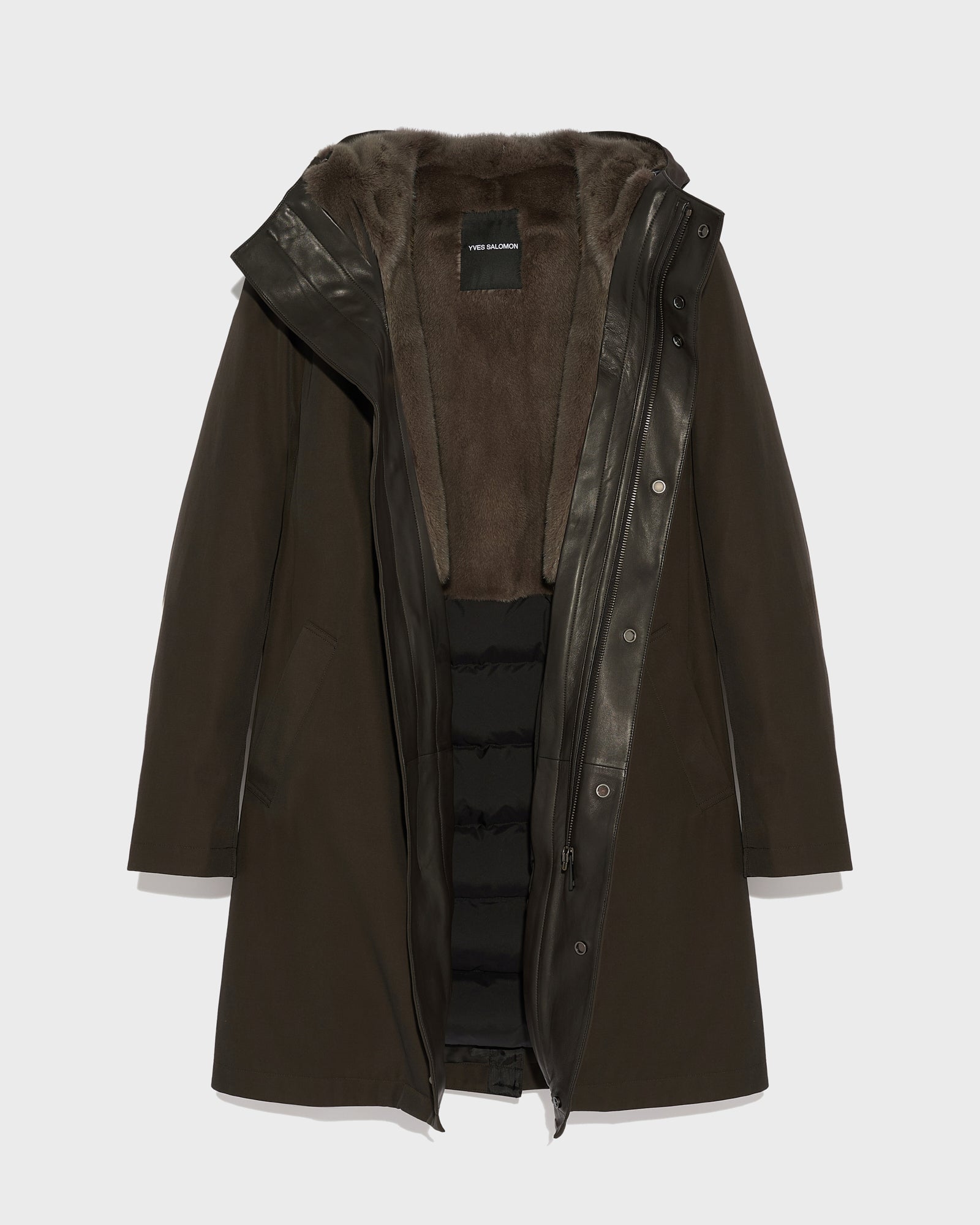 Coat In Gabardine & Mink - brown - Yves Salomon Men – Yves Salomon US
