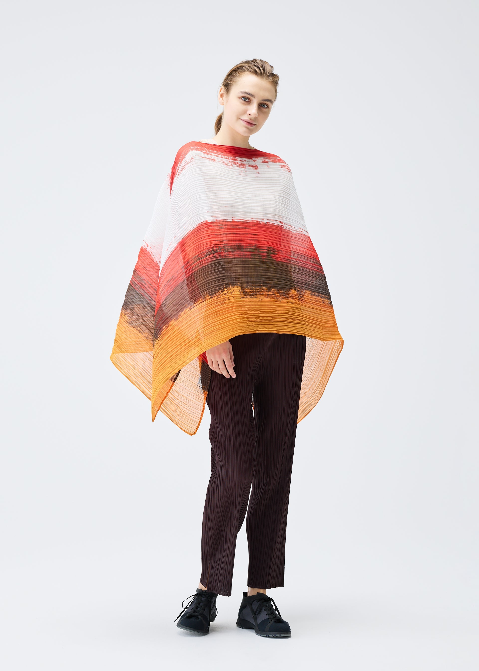 希少 プリーツプリーズ イッセイミヤケ 総柄 変形ポンチョ ストール ケープ