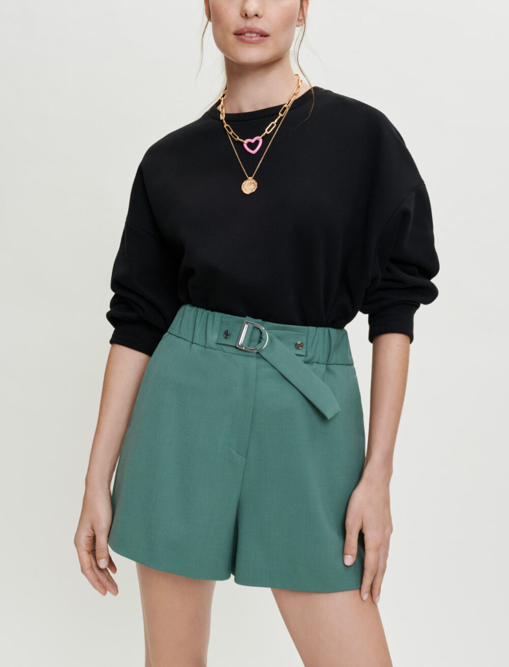 Elasticated tailored shorts Green For Women | Maje