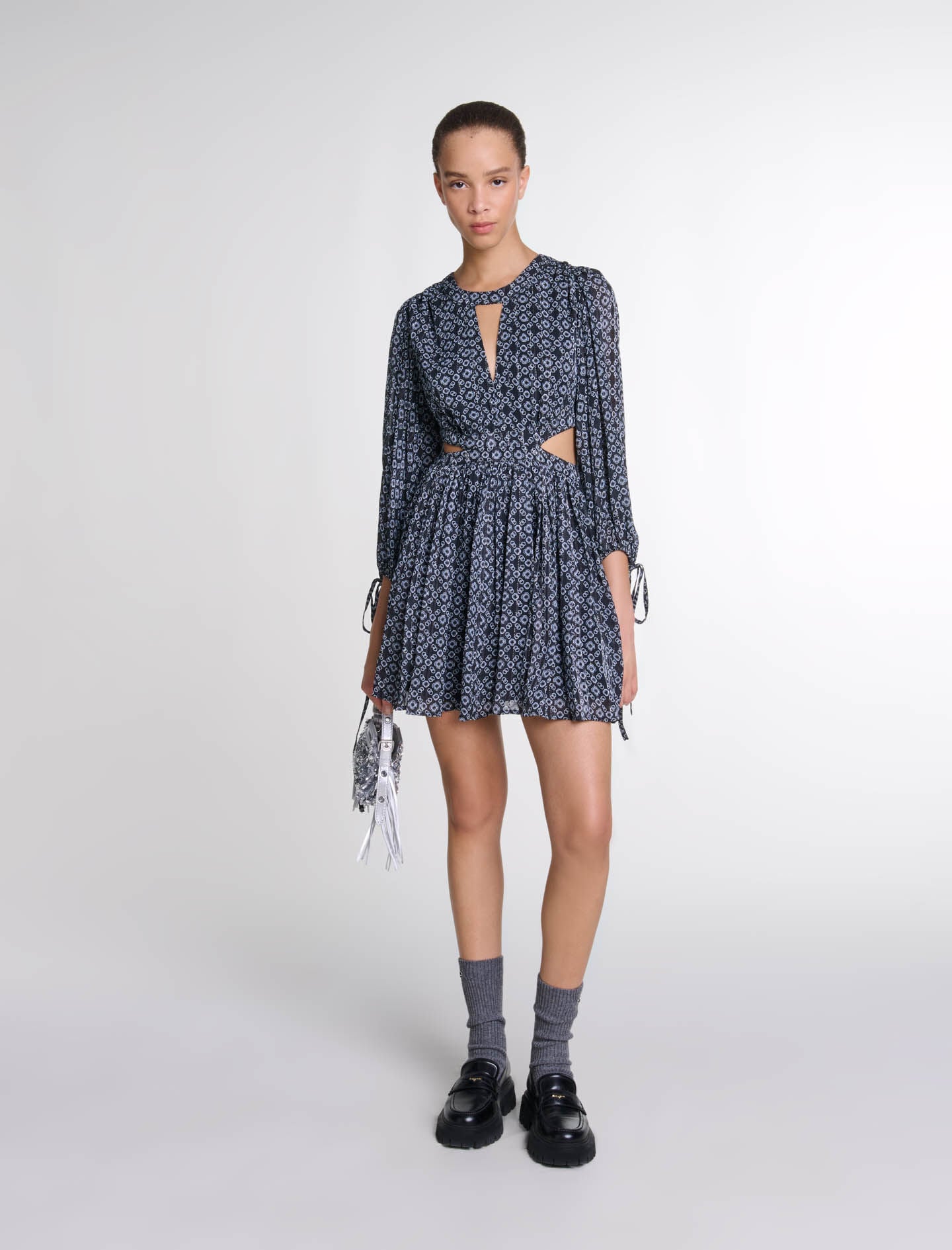 Short Clover motif dress Black / Gray For Women | Maje