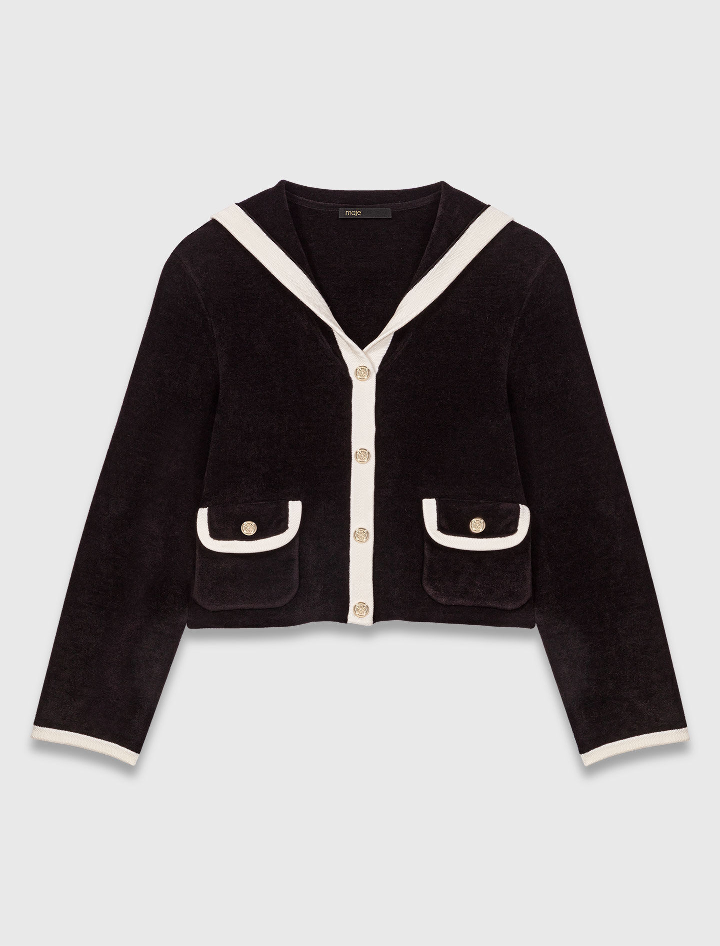 Velvet-effect cardigan Black / Gray For Women | Maje