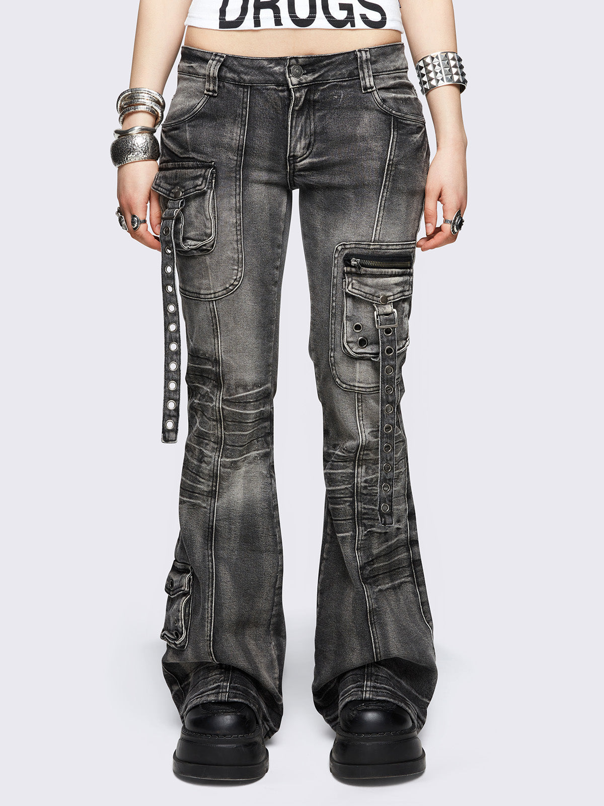 00s archive gimmick flared denim Y2K XL 00s gimmick multi pocket