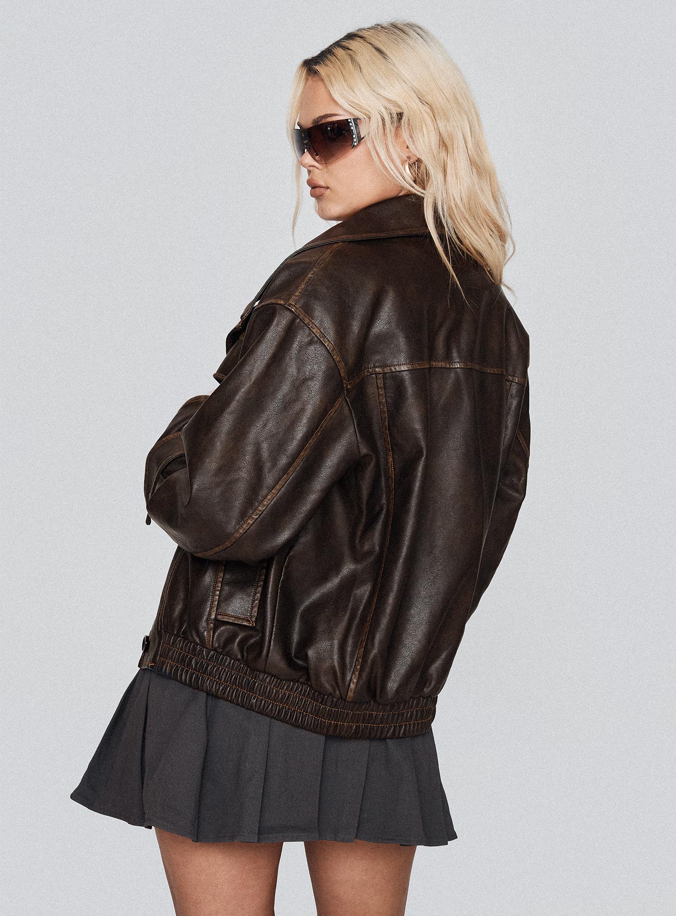 Nicolie Faux Leather Jacket Vintage Washed Brown | Princess Polly