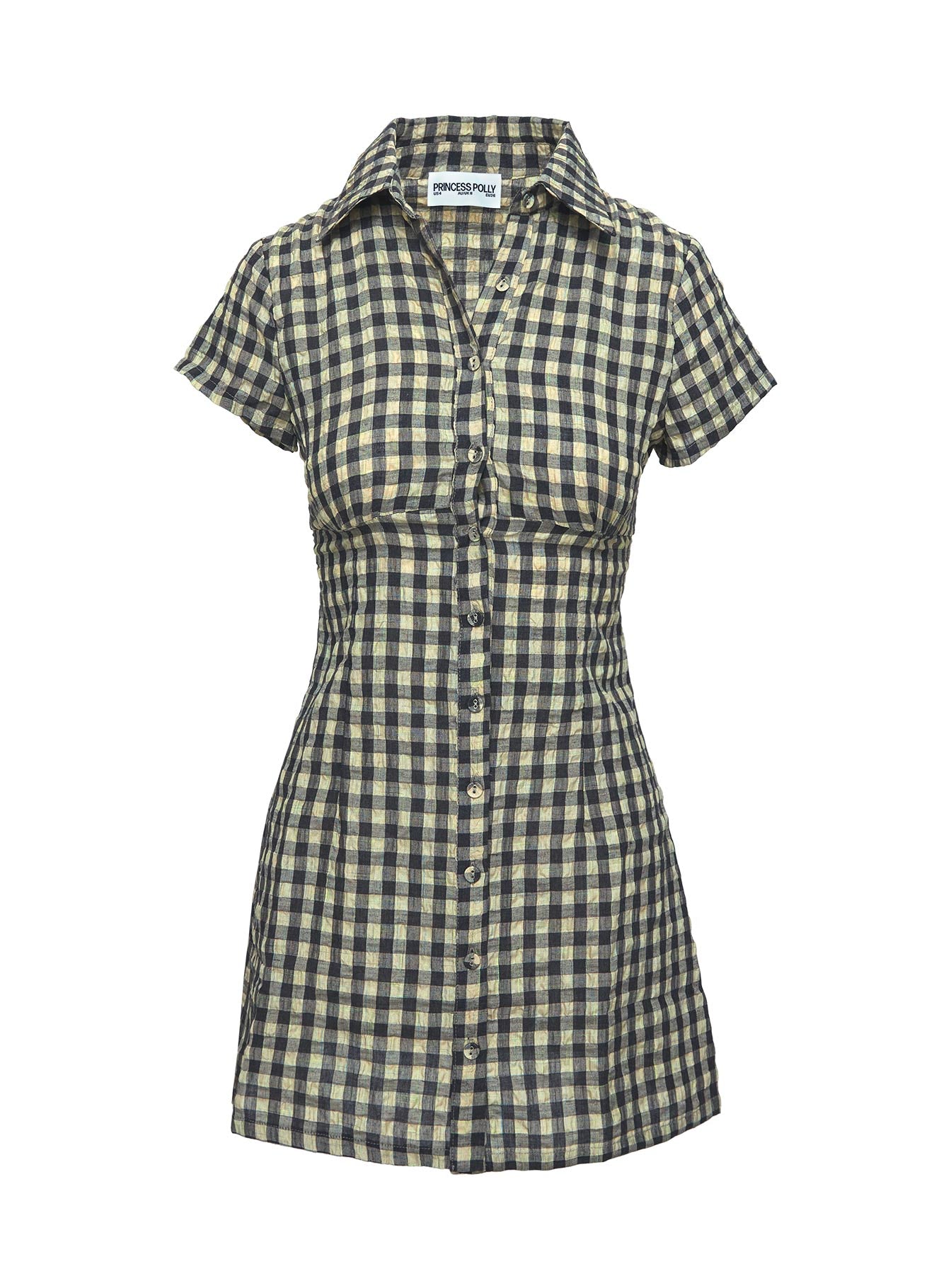 Motley Mini Dress Brown Check Tall | Princess Polly