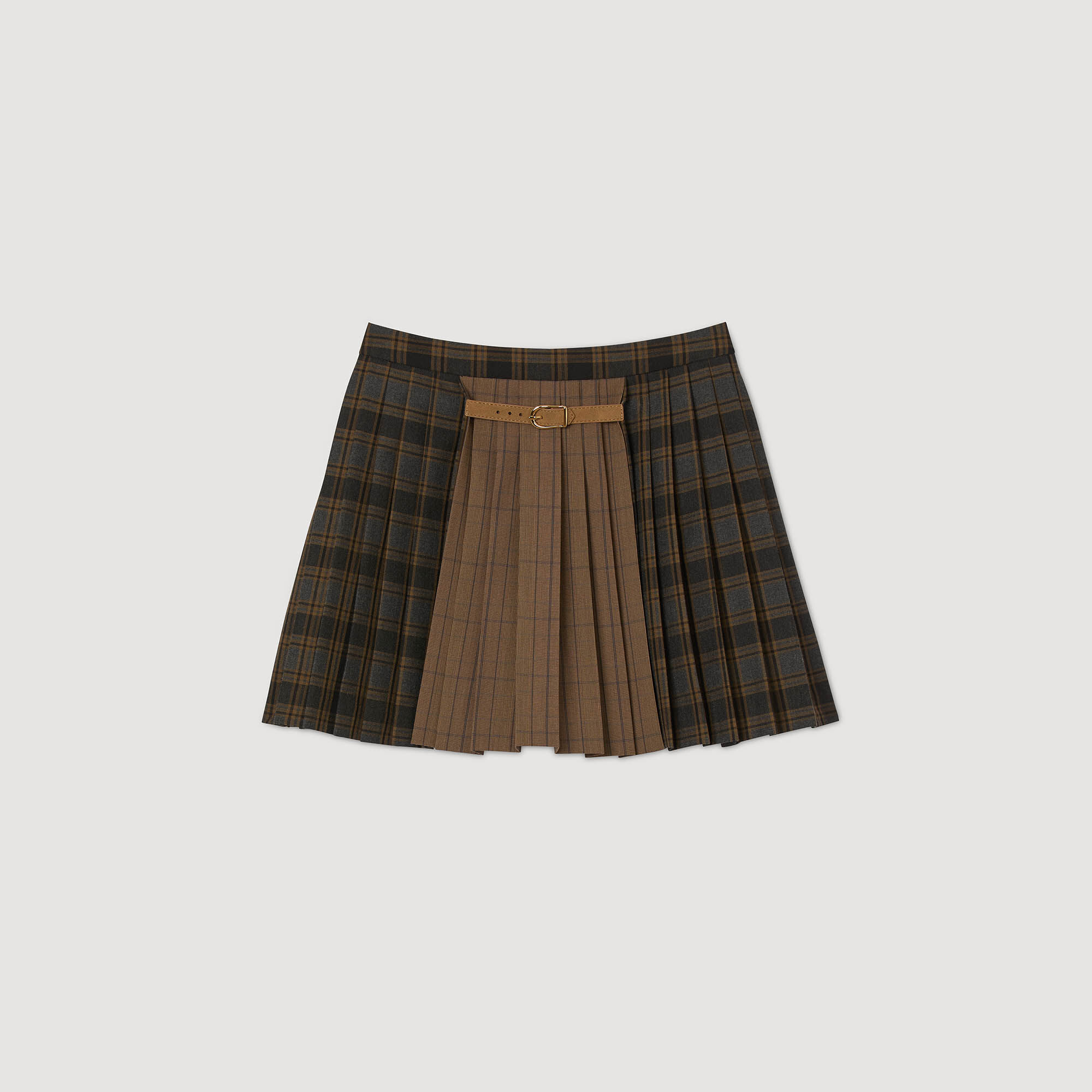 Check pattern pleated mini skirt yellow / orange For Women