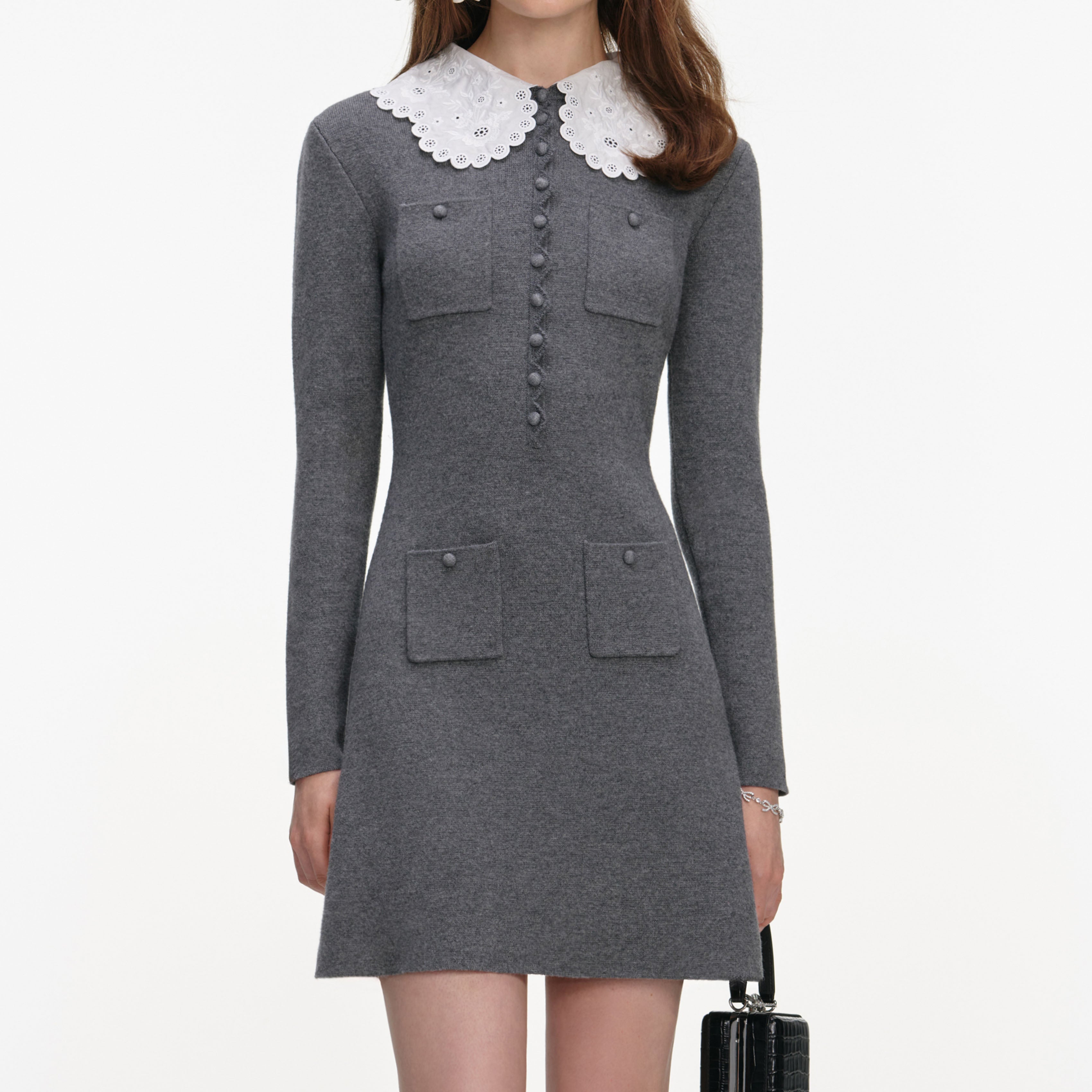 Grey Knit Mini Dress – self-portrait-US