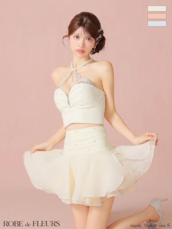 ROBE de FLEURS Glossy リブホルターネックバストジップドレス ROBE de