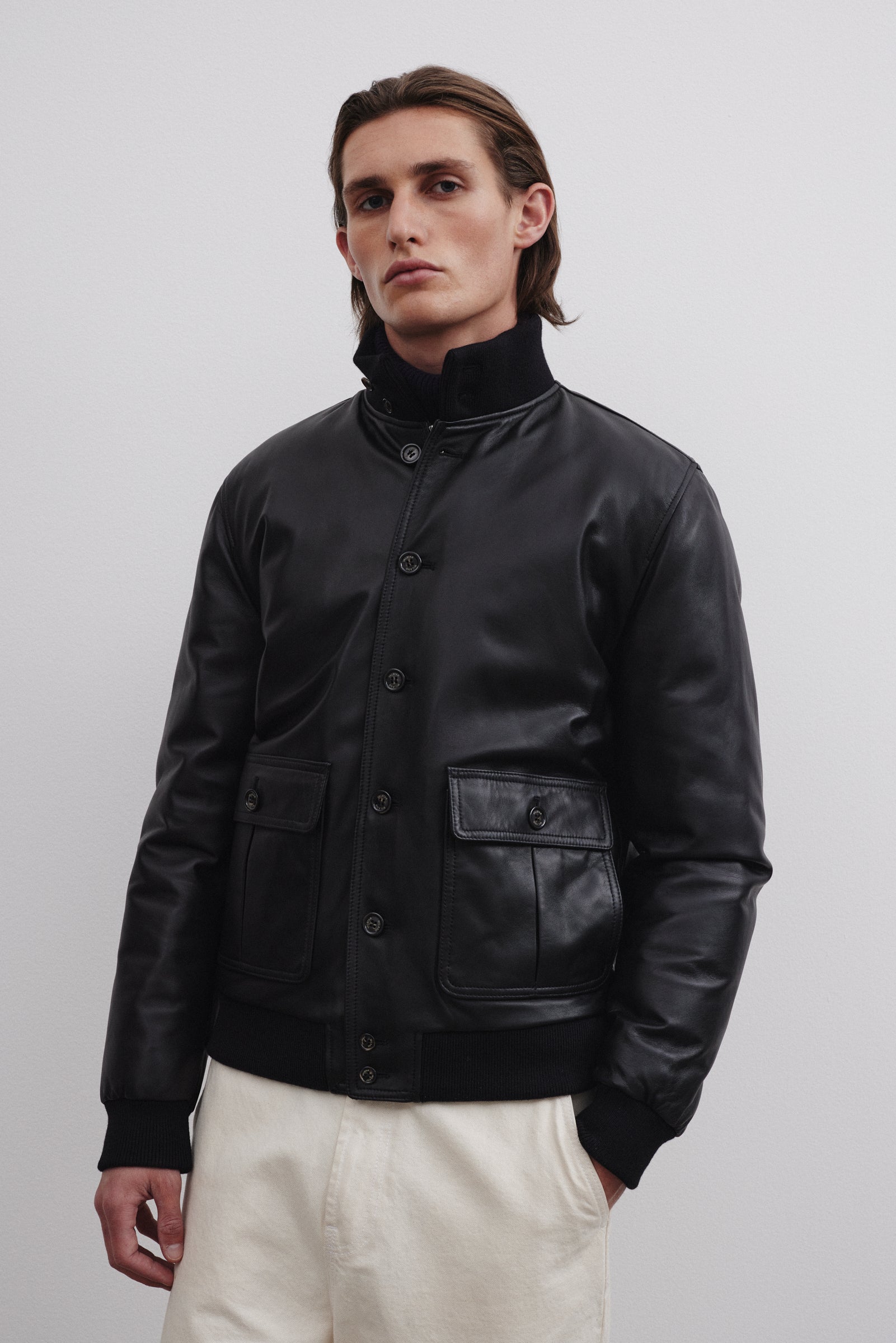 Goose down Valstarino jacket in nappa leather. - Black
