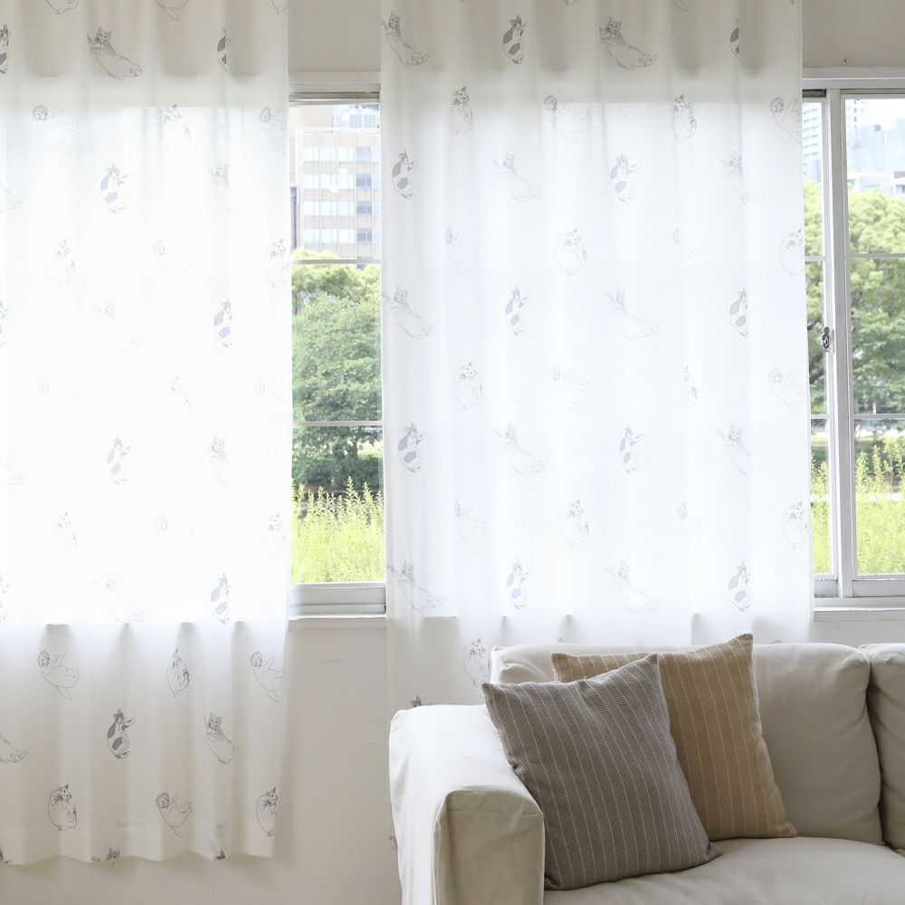 オメカシネコレース】 洗濯可 UVカット 遮熱 保温 遮像 洗濯可 猫柄