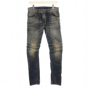 バイカーデニム ジーンズ スキニーパンツ ストレッチ 30 M 黒 ブラック