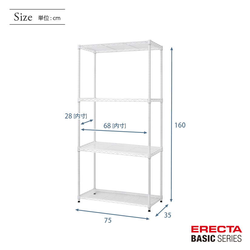ベーシックシリーズ エレクター ベーシック フリーラック ホワイト 幅