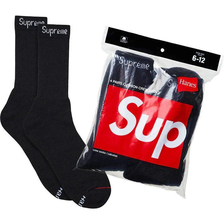 Supreme x Hanes Crew Socks (4-Pack) – Soft & Cushioned Comfort