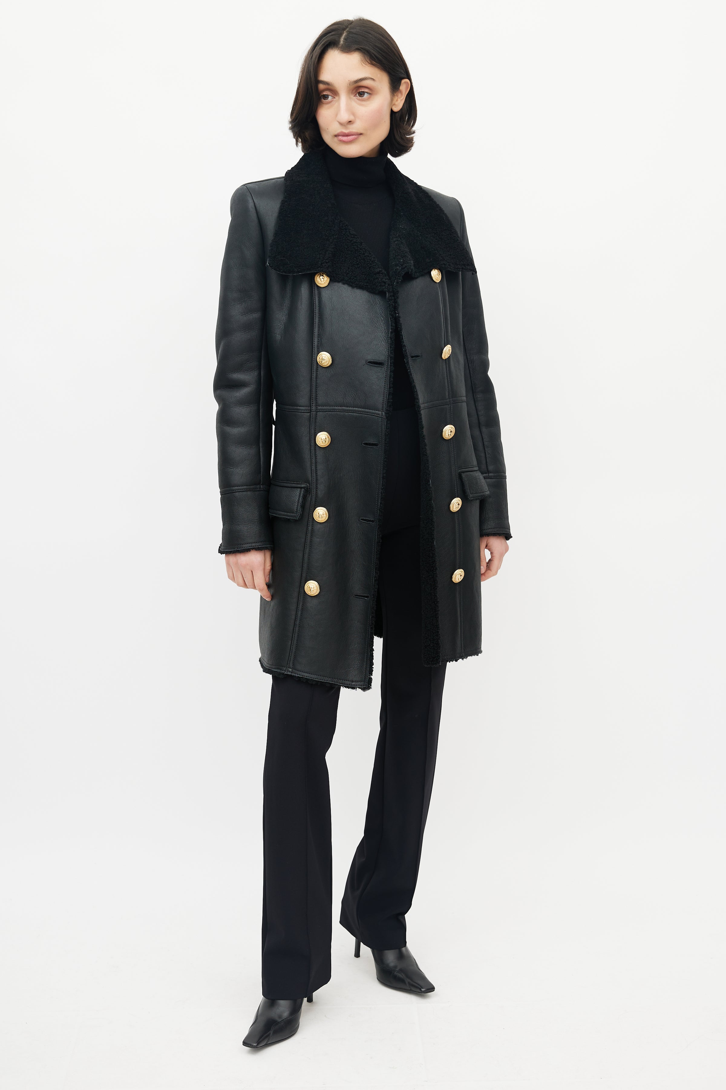 Balmain // Black Double Breasted Shearling Jacket – VSP Consignment