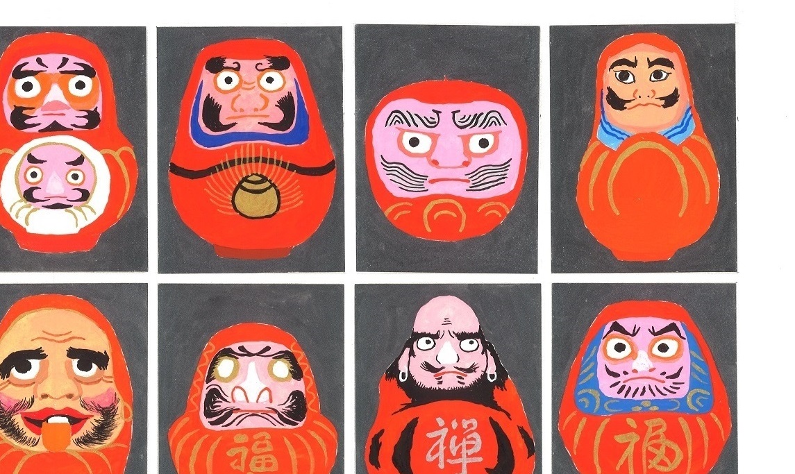 達磨さん「諸国達磨尽し」手描き作品 オーダー額付 絵画 水墨画 | 和味