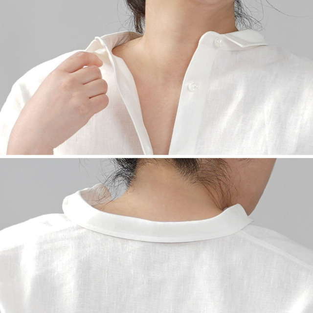 リネンシャツ】小粋な ちび襟 比翼リネンシャツ/ ホワイト t018c-wht2