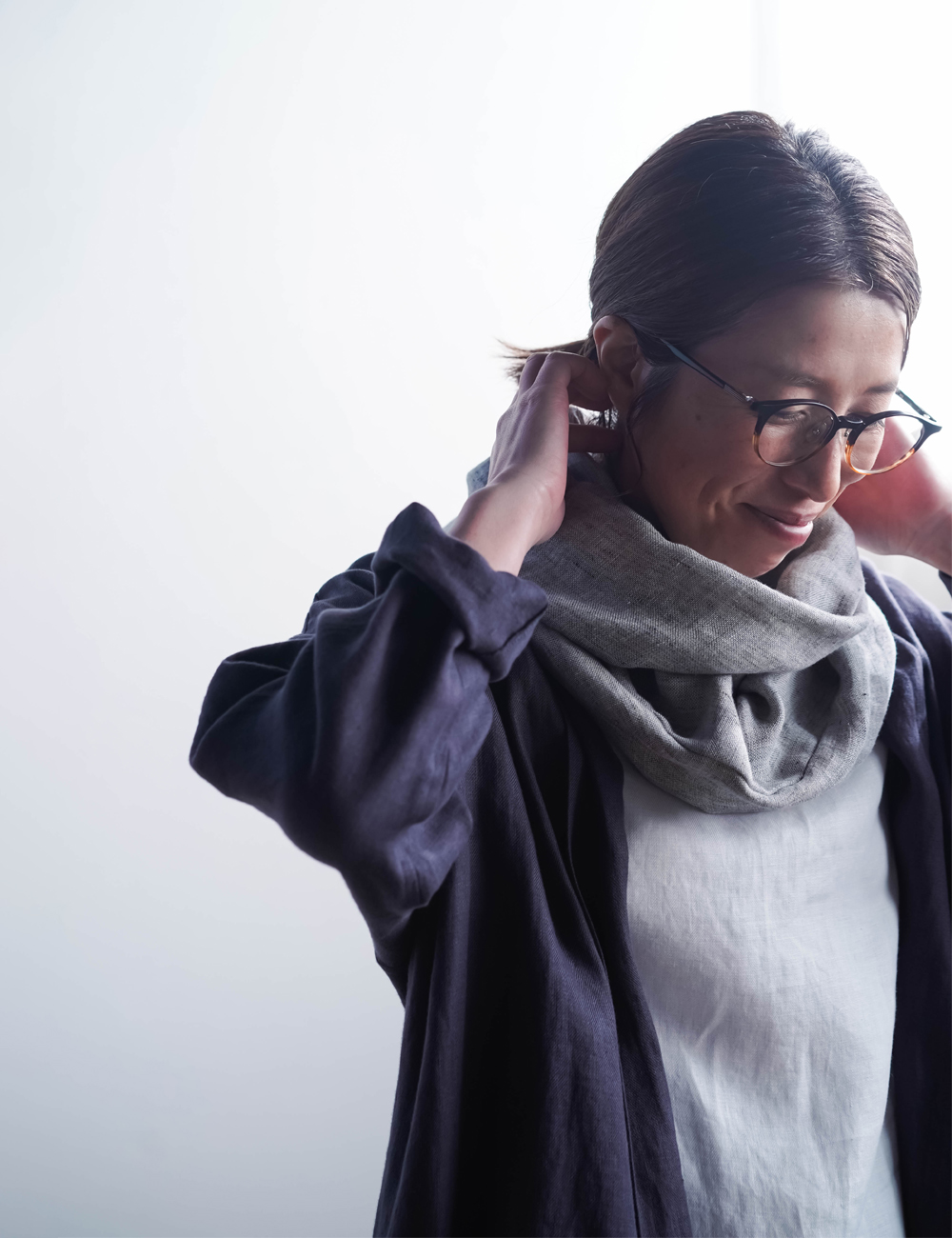 ふわとろ3重リネンガーゼのスヌード】首守（シュシュ）/杢グレー z005d