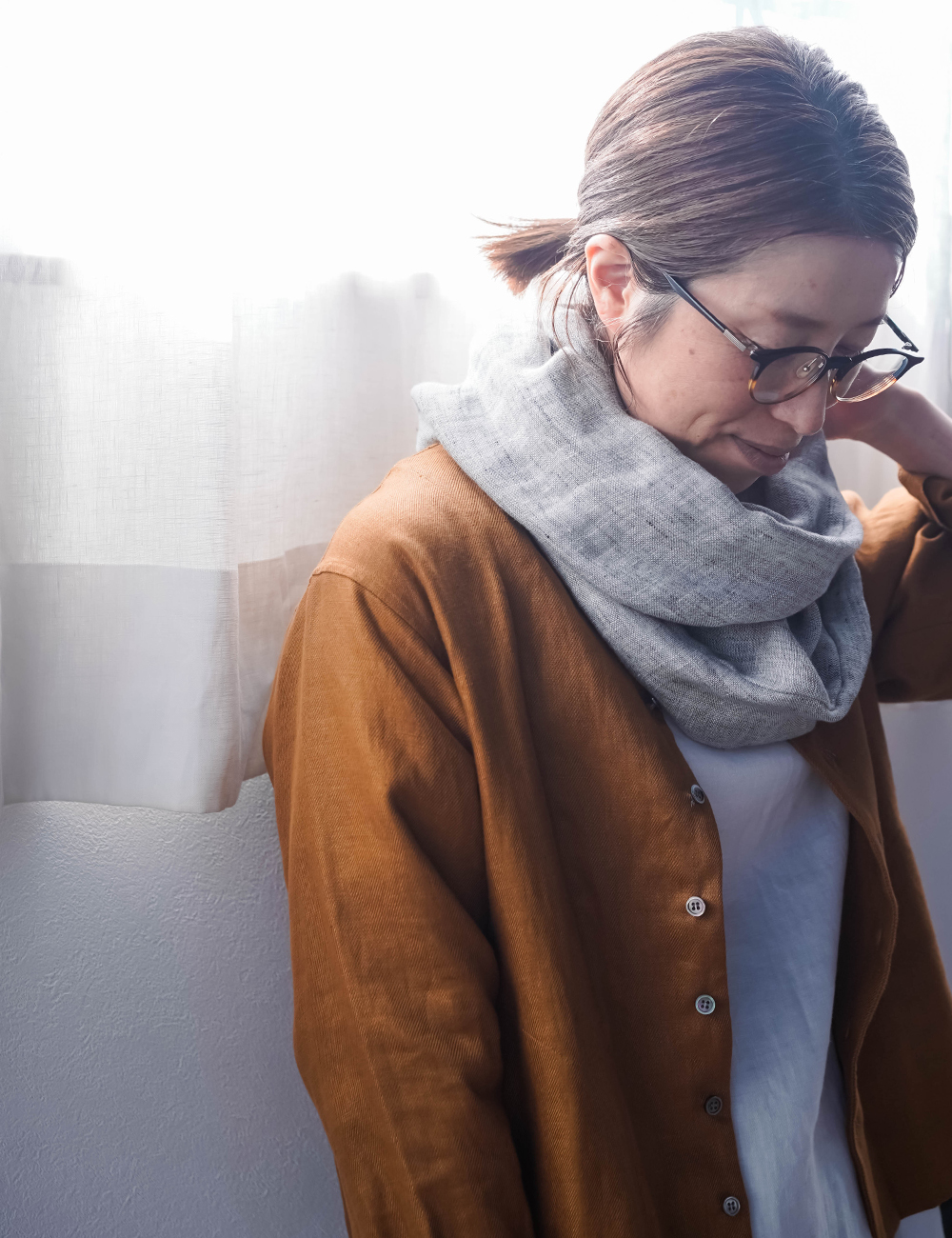 ふわとろ3重リネンガーゼのスヌード】首守（シュシュ）/杢グレー z005d