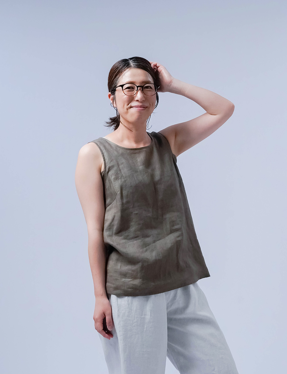 wafu】【リネンタンクトップ】脇汗対策の救世主 よしタンク / 鶯茶