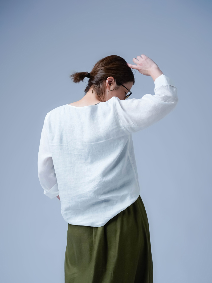 リネントップス】軽く やわらかい 快適なトップス ／ 白色 p012a-wht1