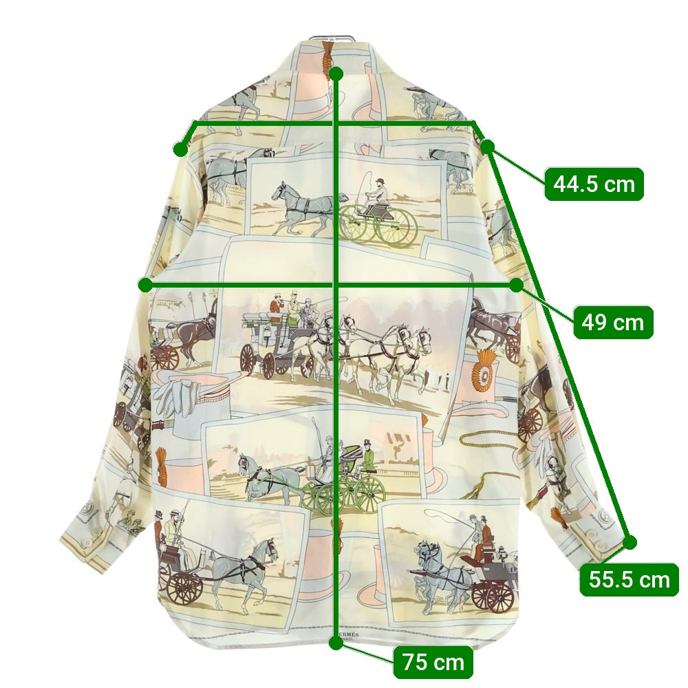 HERMES(エルメス) 馬車総柄ロングスリーブ シルクブラウス ベージュ