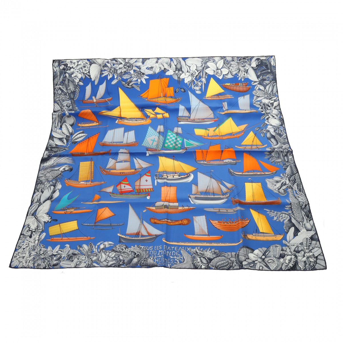 エルメス HERMES カレ 90美品 マリン 神話 光の帆船 シルク100