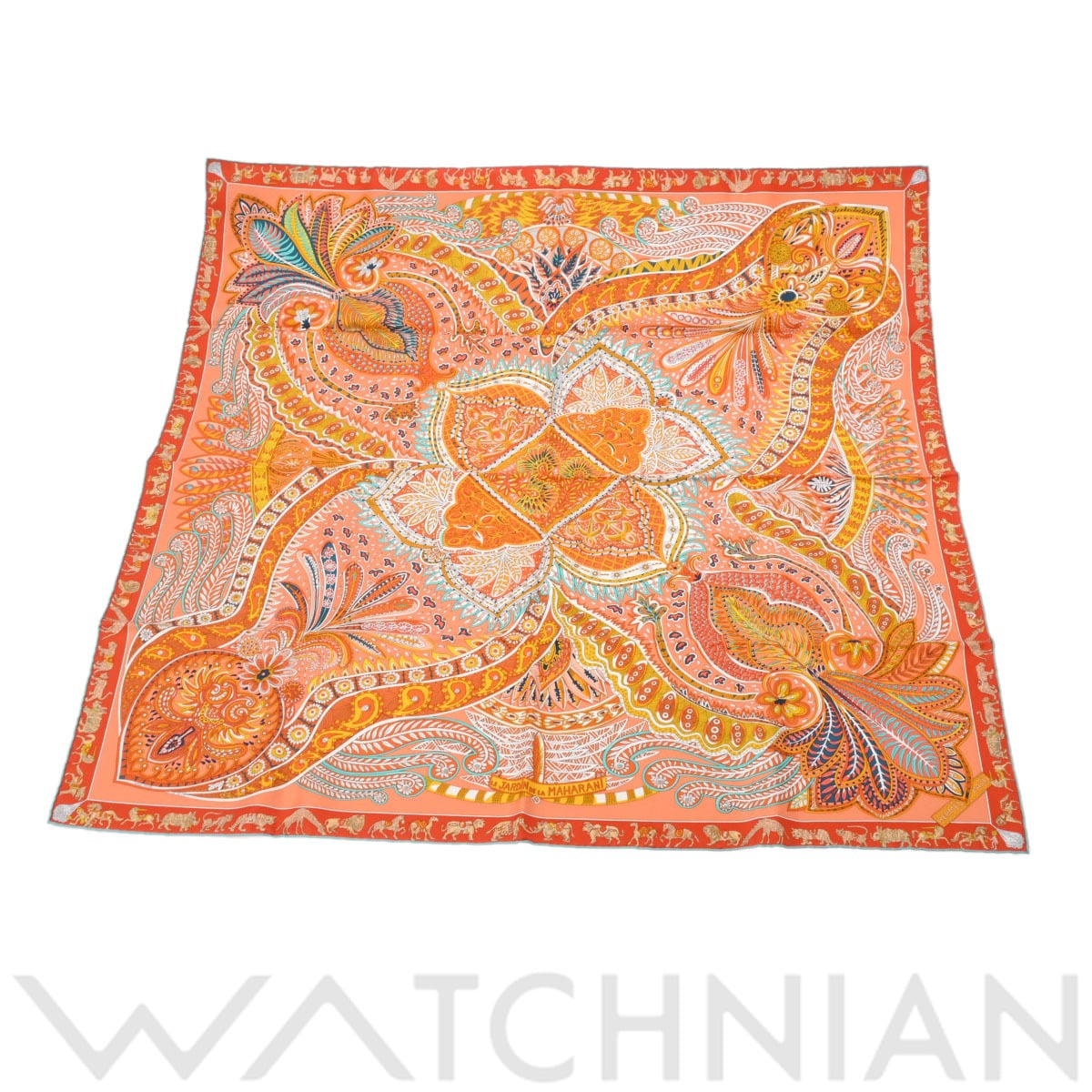 エルメス カレ 90 LE JARDIN DE LA MAHARANI オレンジ シルク100