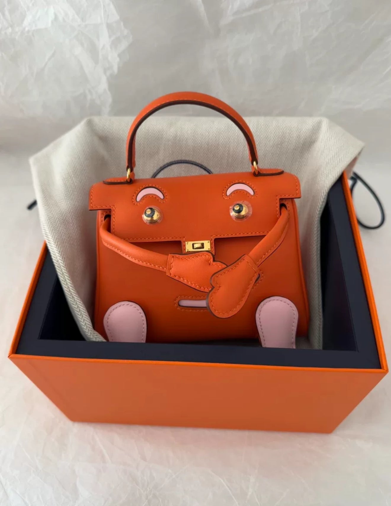 Hermes kelly doll Orange Rose Sakura Swift leather with Gold