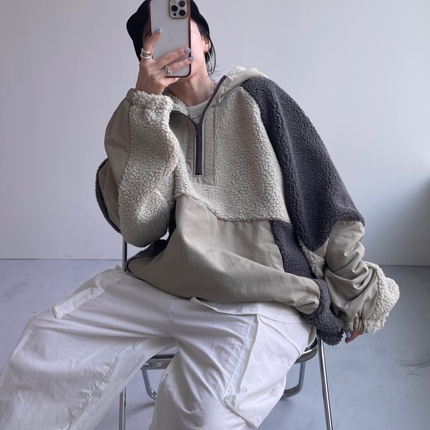 over size BOA hoodie blouson / beige | wee9s | ウィークス