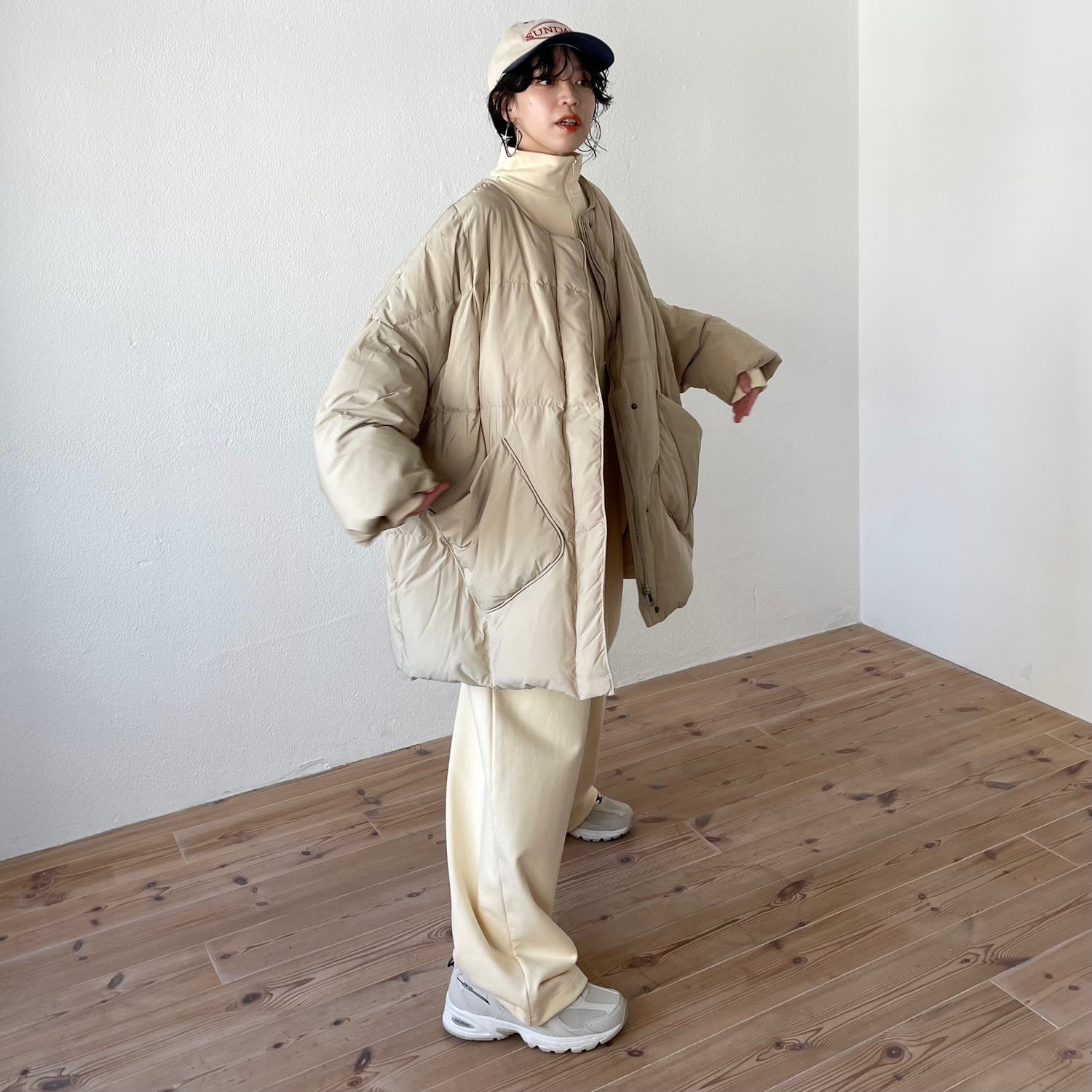 high neck half zip up sweat all in one / ivory [2size