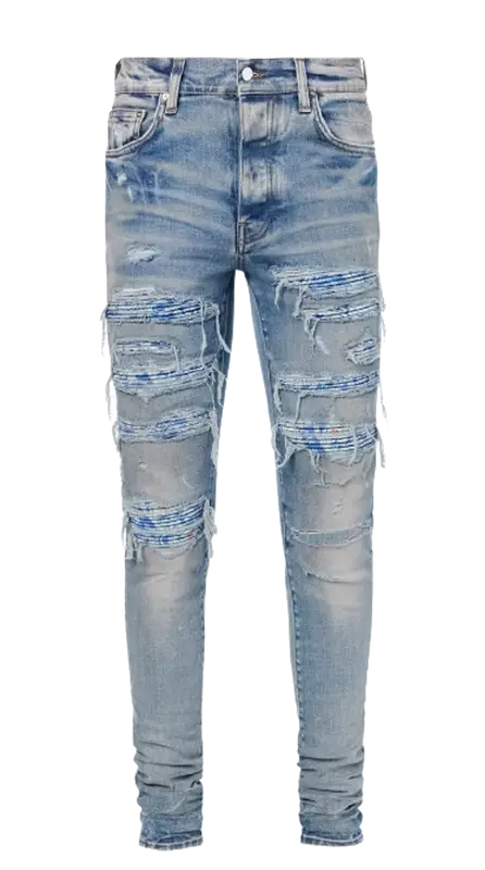 Amiri Blue Bandana Thrash Distressed Jeans | WHAT'S ON THE STAR?