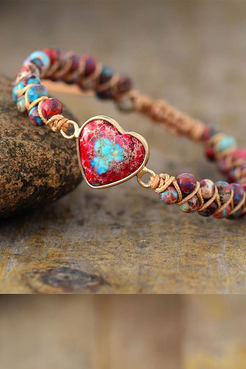 Boho Bracelet, Friendship Bracelet, Macrame Bracelet, Red Heart